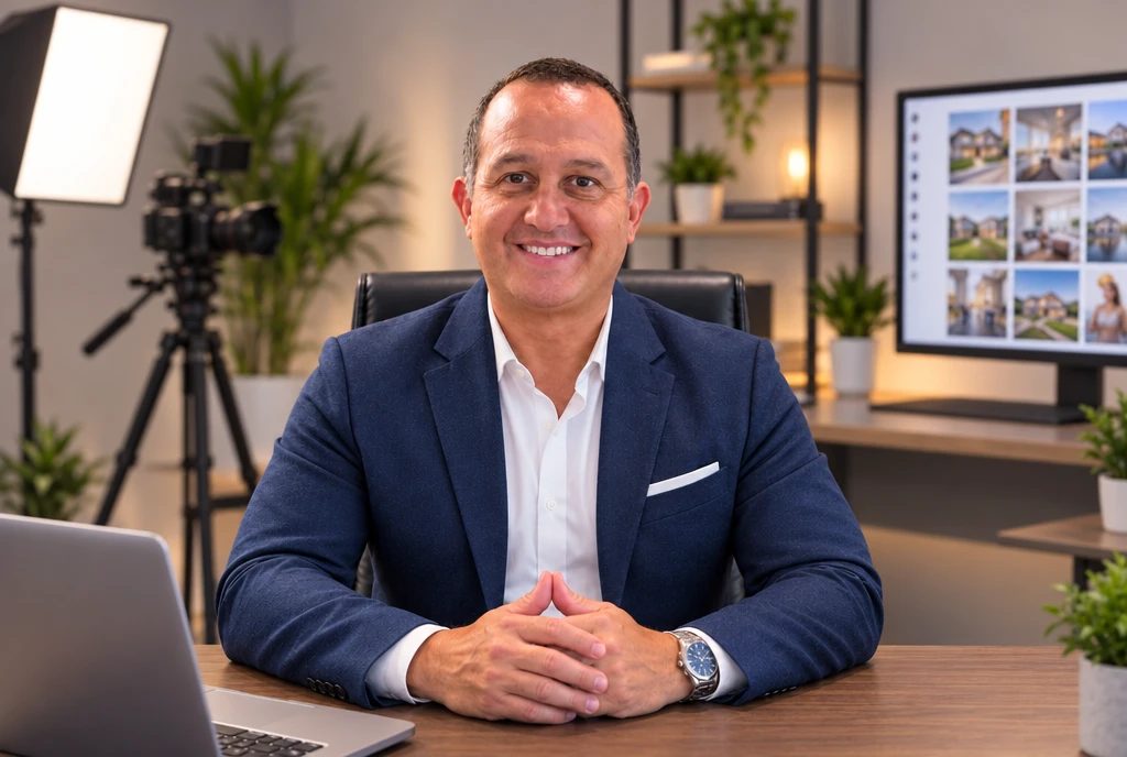 Andres Zuluaga at his content studio desk
