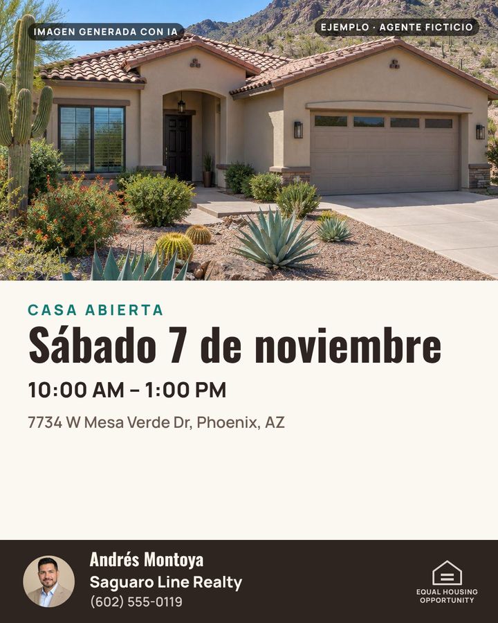Sample open house post in Spanish